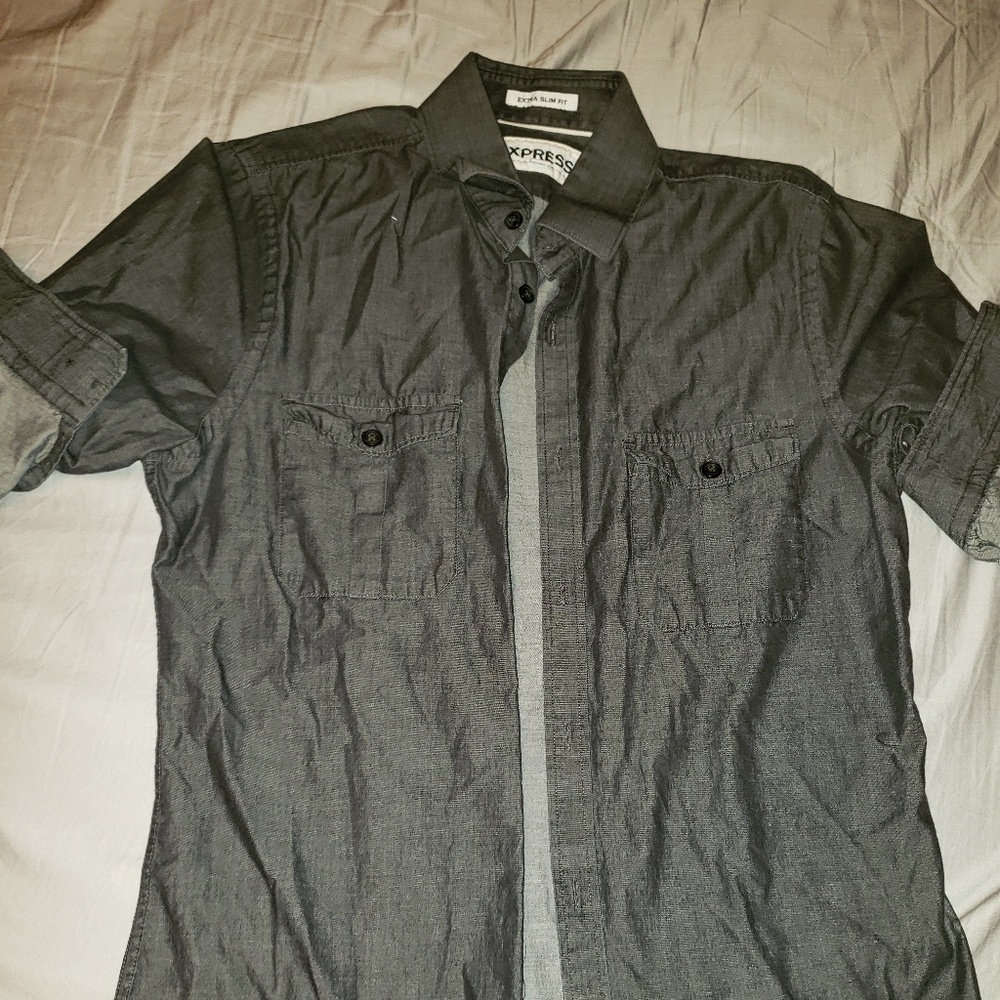 Express Men Gray Slim Fit Button Down Size S